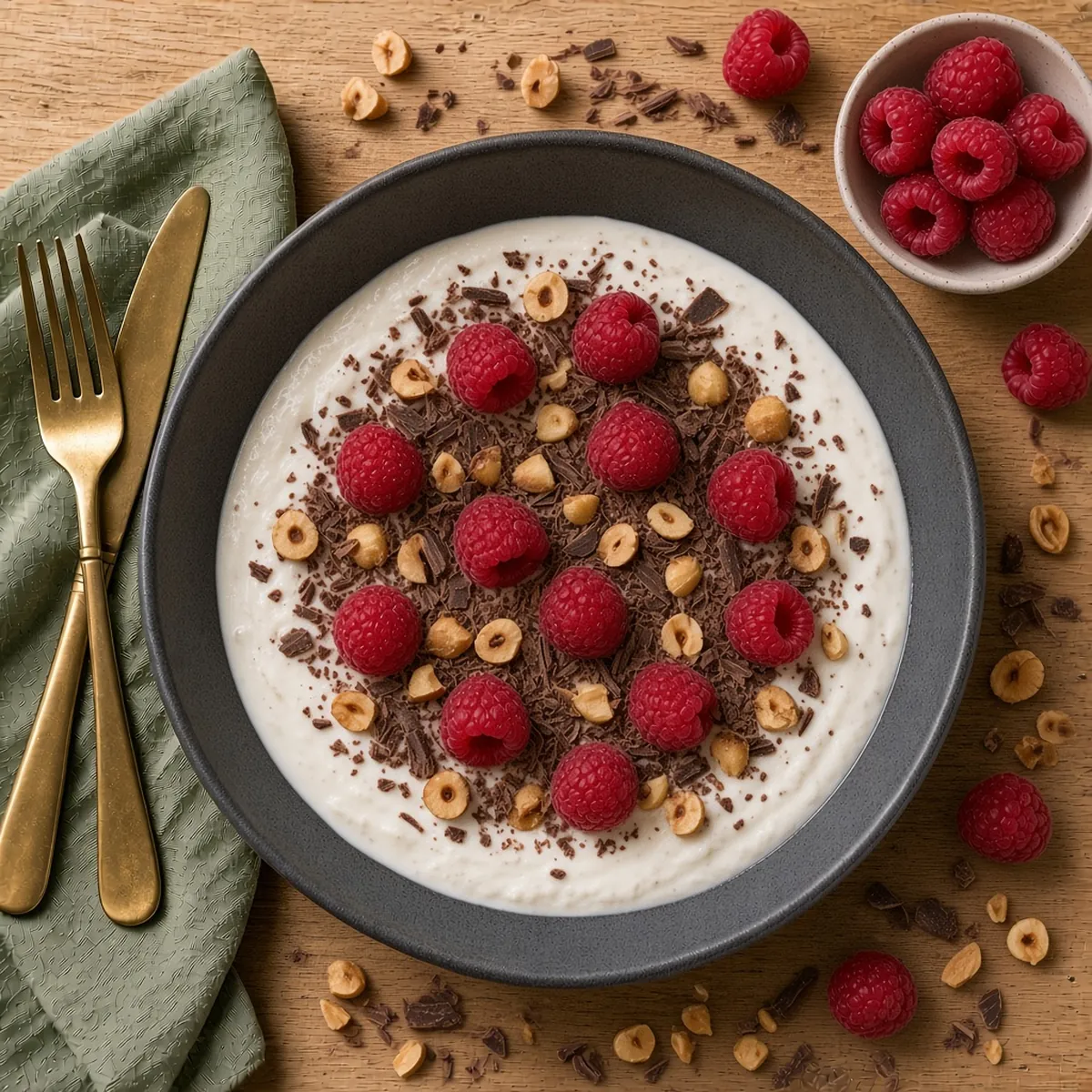 Cacao, raspberry and hazelnut yoghurt pot