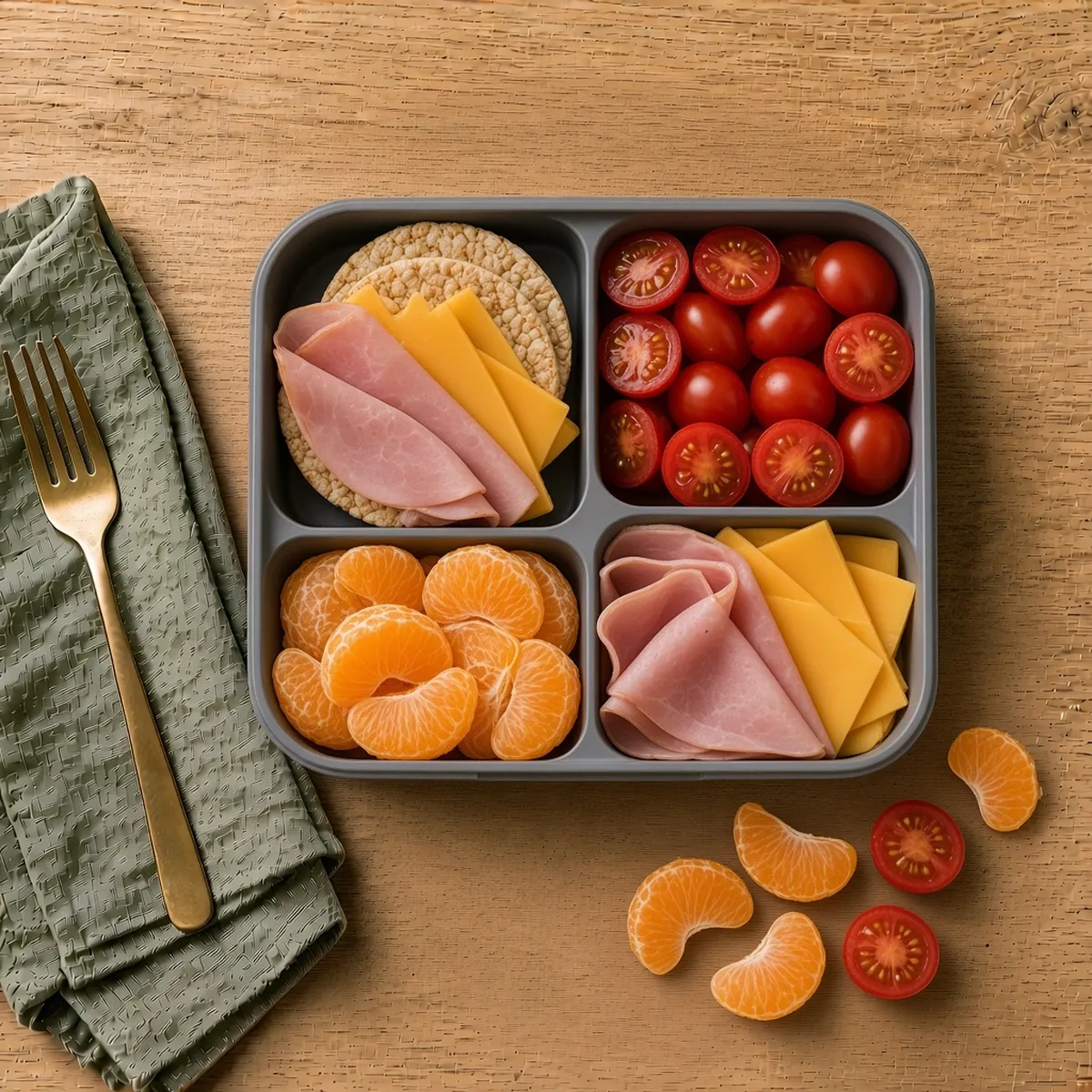Rice cake stacks with ham and cheese