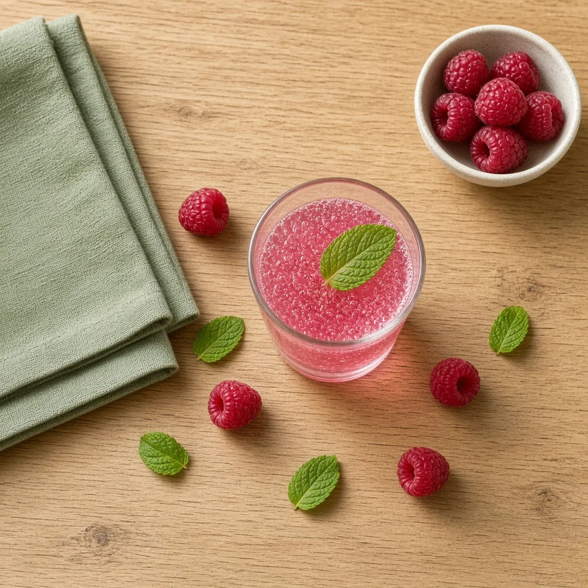 Raspberry and mint ACV shot