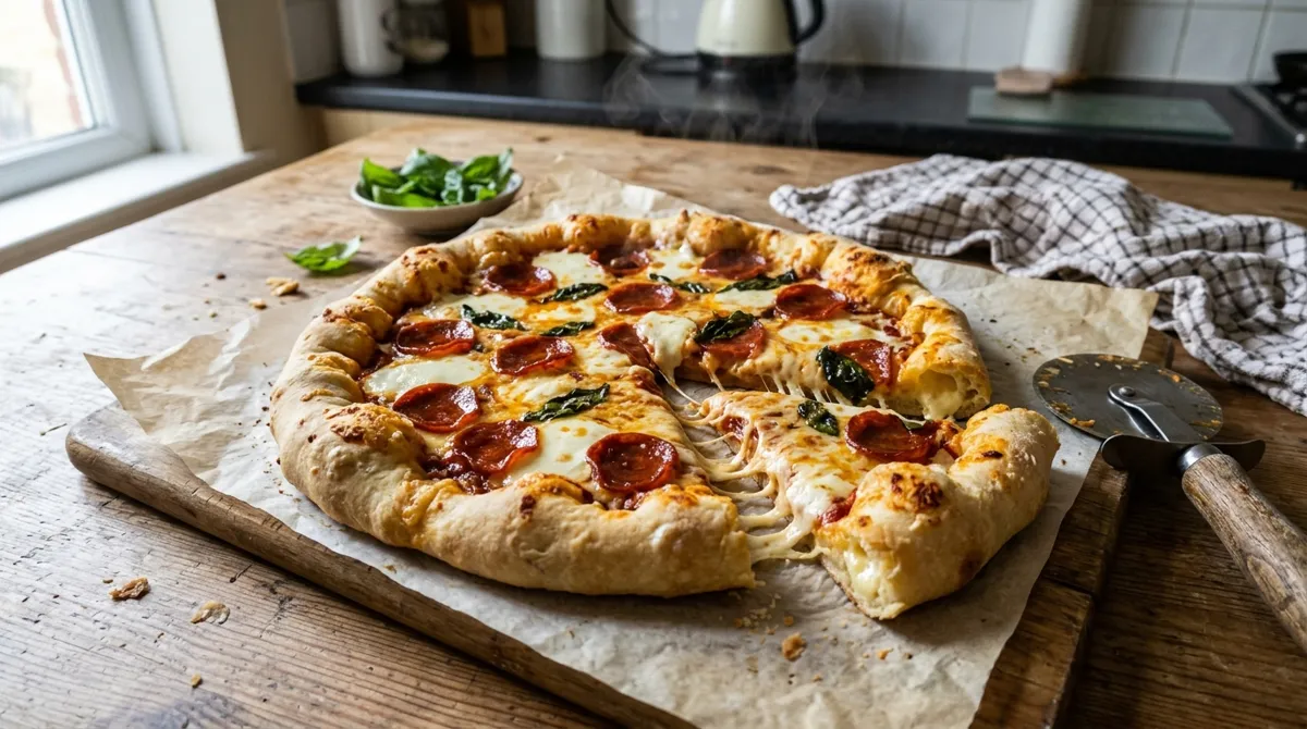 Stuffed-crust pepperoni-style pizza