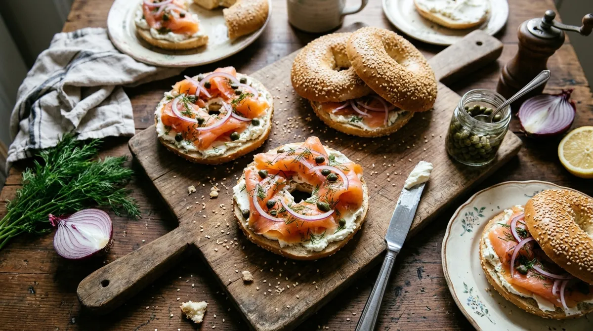Deli-style yoghurt bagels with smoked salmon