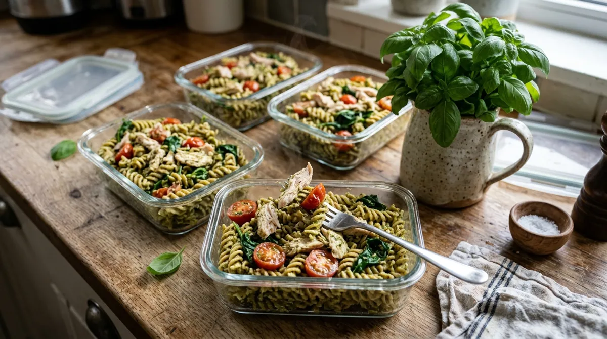 Chicken pesto pasta pots