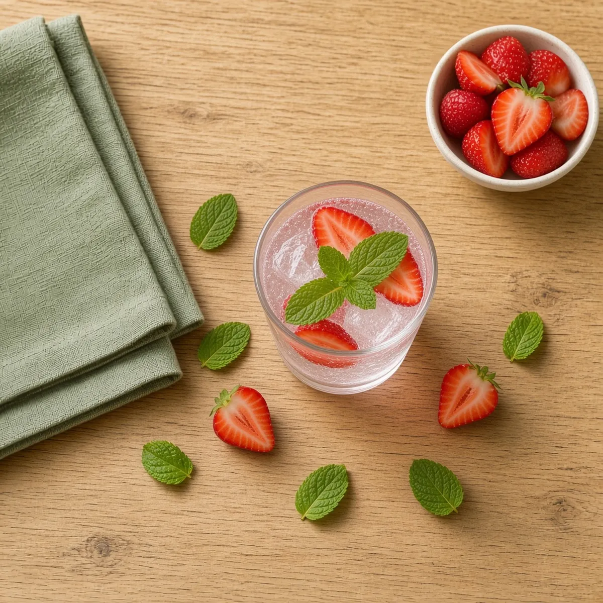 Strawberry and mint sparkling water